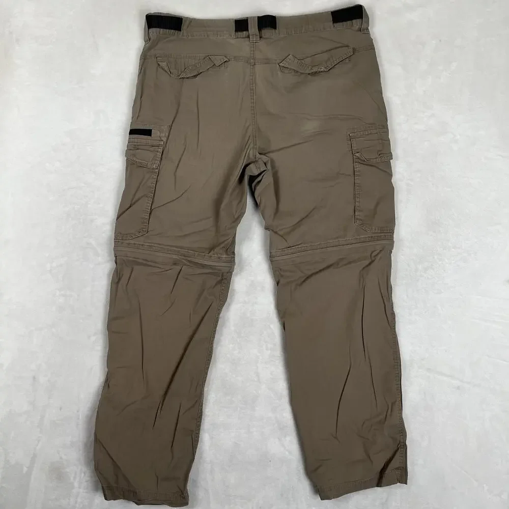 BC Clothing Cargo Pants Mens Large X 30 Beige Convertible Belted Hiking Outdoor